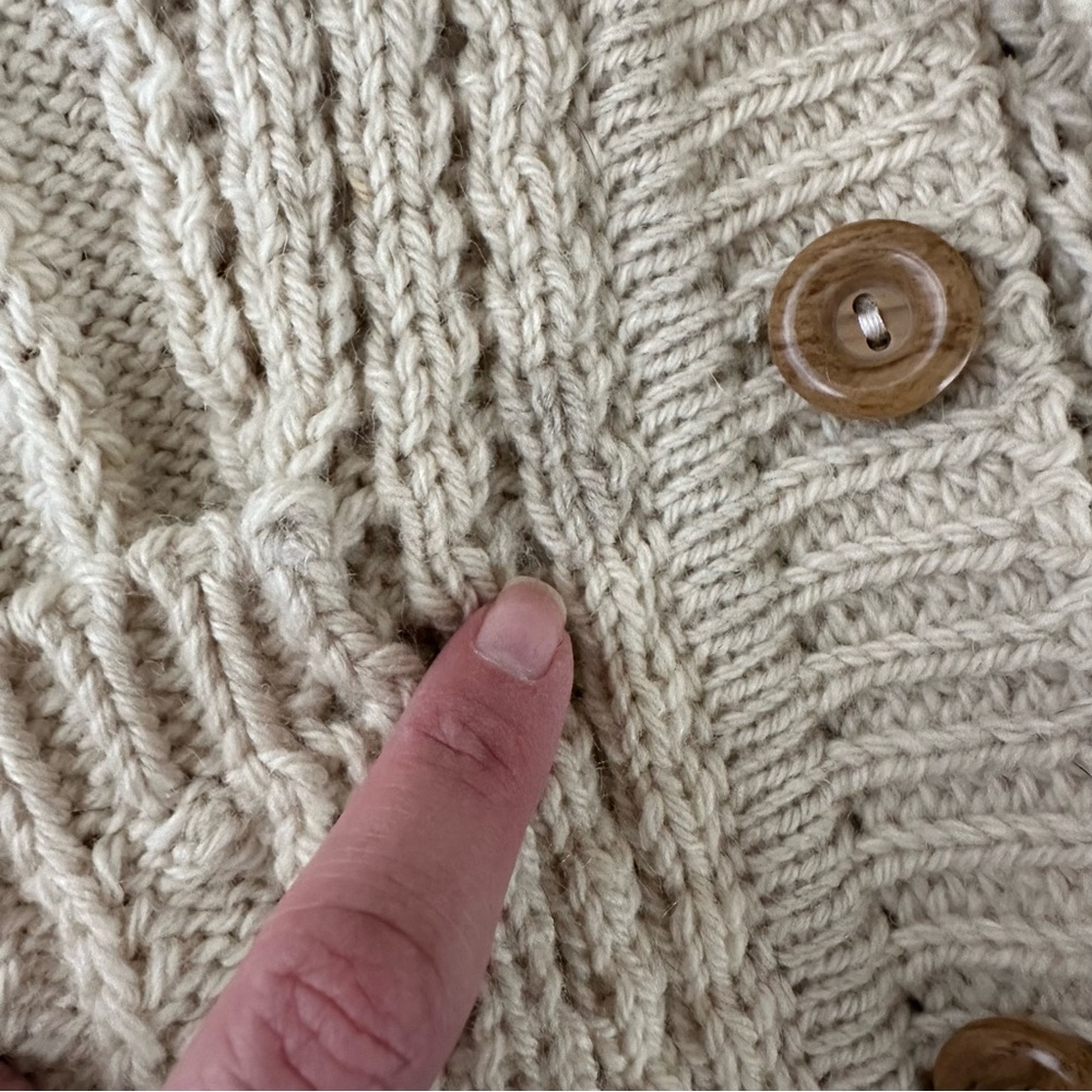 VTG‎ Gaelterra wool heavy knit fisherman cardigan sweater cream size EU 40 - Picture 12 of 12